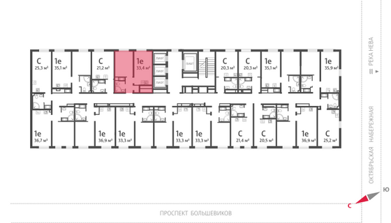 33,4 м², 1-комн. квартира, 23/25 этаж