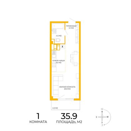 35,9 м², 1-комн. квартира, 3/17 этаж