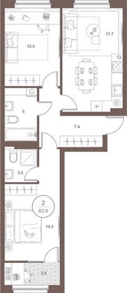 Продажа 2-комнатной квартиры 63,9 м², 2/18 этаж