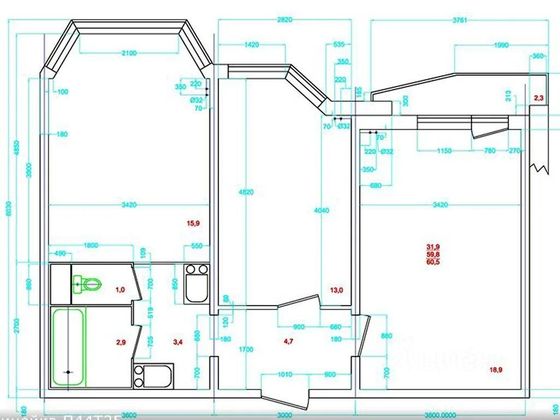 Продажа 2-комнатной квартиры 59,5 м², 12/27 этаж