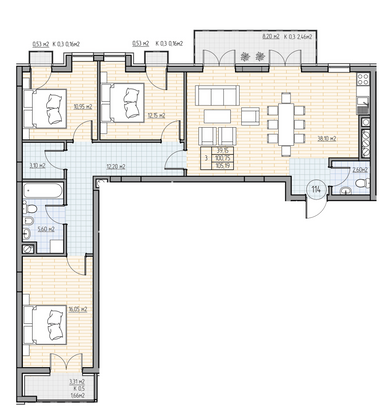 104,2 м², 3-комн. квартира, 6/7 этаж