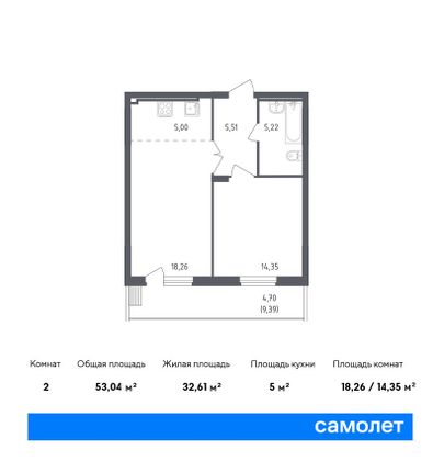 53 м², 2-комн. квартира, 12/12 этаж