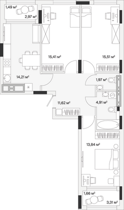 80,6 м², 3-комн. квартира, 1/7 этаж