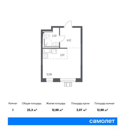 25,3 м², студия, 12/12 этаж