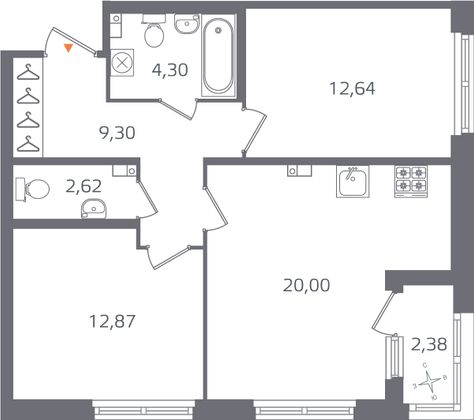 Продажа 2-комнатной квартиры 62,9 м², 3/16 этаж