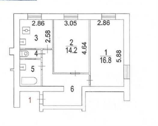 Продажа 2-комнатной квартиры 55 м², 1/5 этаж