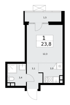 23,8 м², 1-комн. квартира, 10/15 этаж