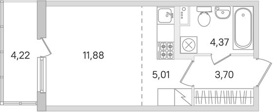 26,2 м², студия, 1/8 этаж
