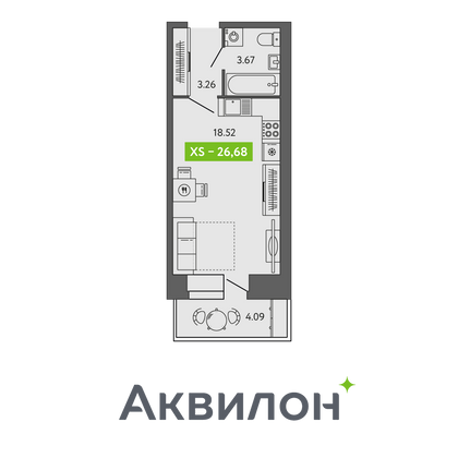 26,7 м², студия, 9/9 этаж