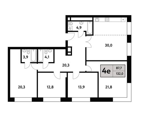 132 м², 5-комн. квартира, 28/35 этаж