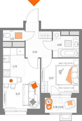 Продажа 2-комнатной квартиры 36,3 м², 12/28 этаж