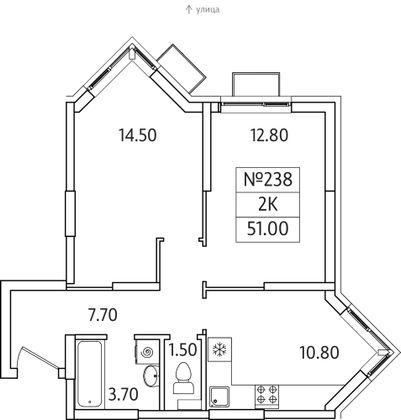 Продажа 2-комнатной квартиры 51 м², 2/25 этаж