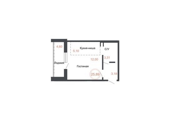 Продажа 2-комнатной квартиры 25,9 м², 10 этаж