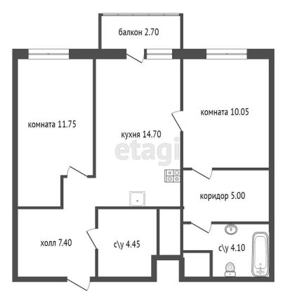 Продажа 2-комнатной квартиры 57,4 м², 24/25 этаж