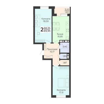 Продажа 2-комнатной квартиры 69,9 м², 5/18 этаж