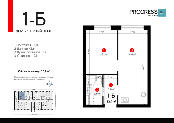 Продажа 1-комнатной квартиры 32,7 м², 1/9 этаж