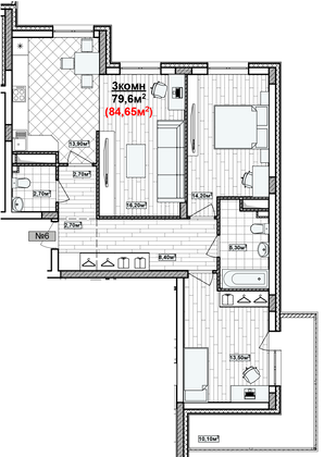 Продажа 3-комнатной квартиры 84,7 м², 2/19 этаж