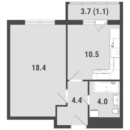 Продажа 1-комнатной квартиры 38,4 м², 22/23 этаж