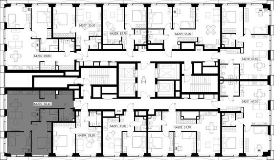 Продажа 2-комнатной квартиры 68,4 м², 42/48 этаж