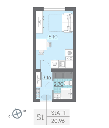 Продажа квартиры-студии 21 м², 22/25 этаж