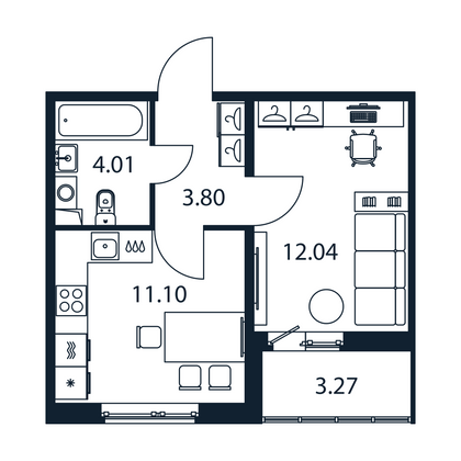 Продажа 1-комнатной квартиры 32,6 м², 2/12 этаж