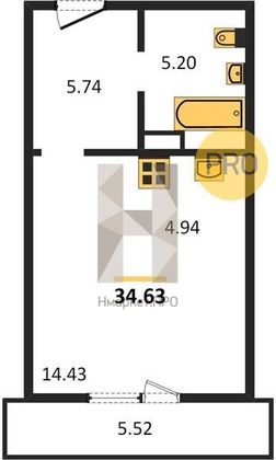 Продажа квартиры-студии 34,6 м², 9/27 этаж