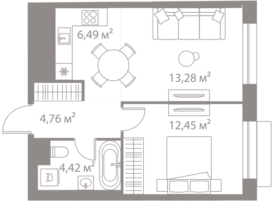 Продажа 1-комнатной квартиры 41,4 м², 2/13 этаж