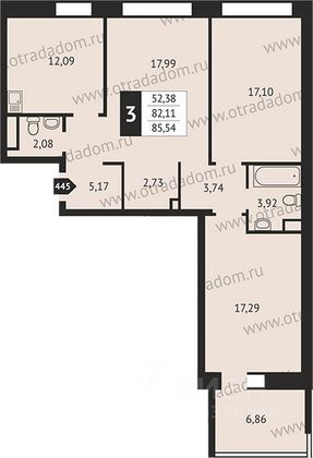 Продажа 3-комнатной квартиры 85,5 м², 5/17 этаж