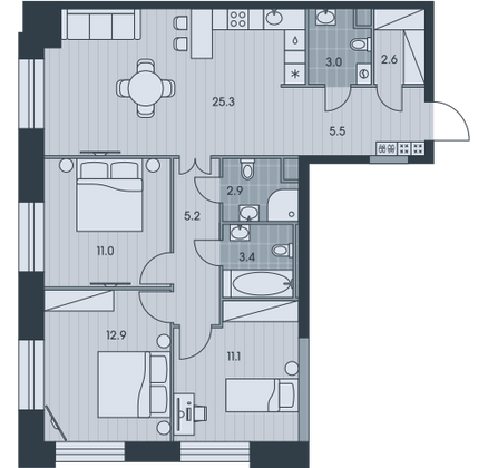 82,9 м², 4-комн. квартира, 29/34 этаж