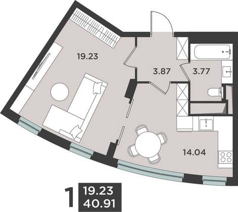 Продажа 1-комнатной квартиры 41 м², 3/18 этаж