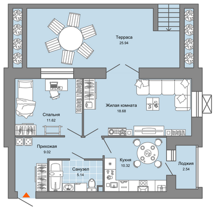 64 м², 2-комн. квартира, 1/4 этаж