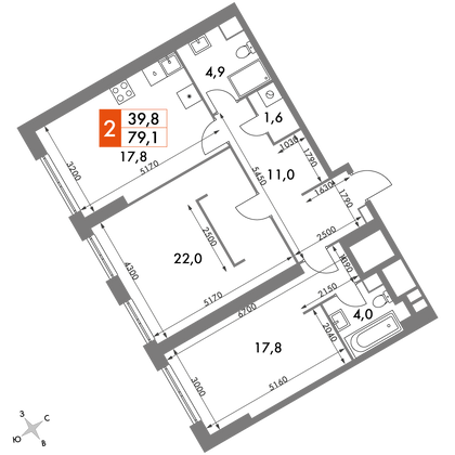 79,1 м², 3-комн. квартира, 33/47 этаж