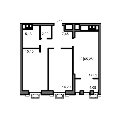 65,3 м², 2-комн. квартира, 17/23 этаж