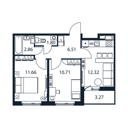 Продажа 2-комнатной квартиры 47,5 м², 12/12 этаж