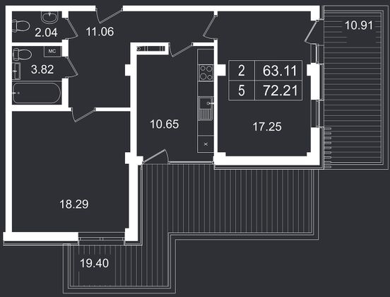 Продажа 2-комнатной квартиры 72,2 м², 1/8 этаж