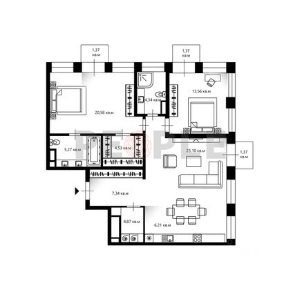 Продажа 3-комнатной квартиры 82 м², 7/21 этаж