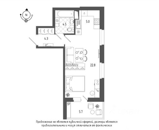 Продажа квартиры-студии 39,2 м², 6/19 этаж
