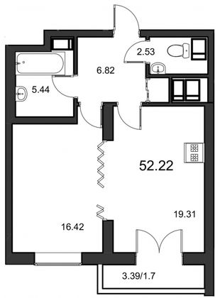 Продажа 1-комнатной квартиры 51,7 м², 22/24 этаж