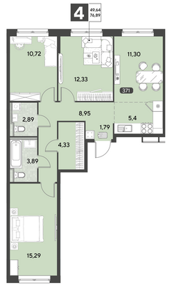 Продажа 4-комнатной квартиры 76,9 м², 24/25 этаж
