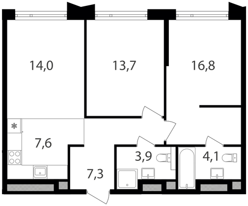 Продажа 2-комнатной квартиры 67,4 м², 4/24 этаж