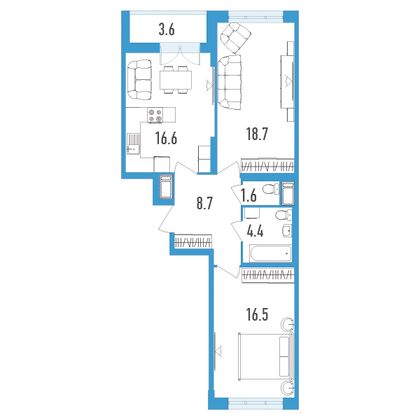 Продажа 2-комнатной квартиры 68,3 м², 7/18 этаж