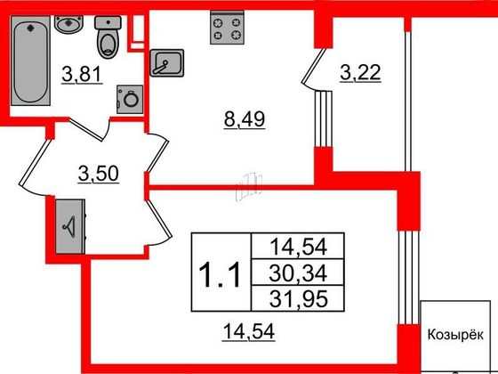 Продажа 1-комнатной квартиры 30,3 м², 1/4 этаж