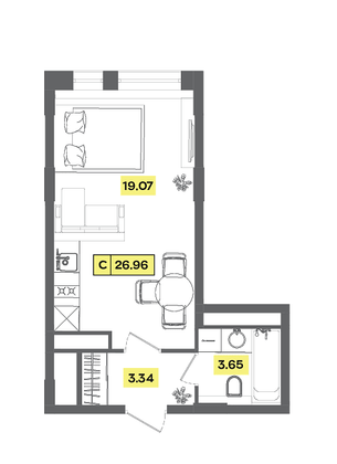 27 м², студия, 3 этаж