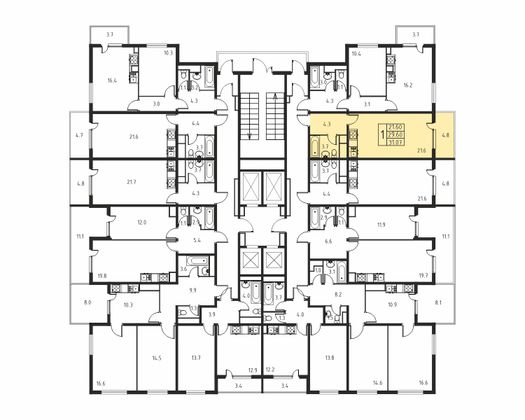 29,6 м², 1-комн. квартира, 7/24 этаж