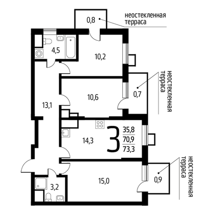 73,3 м², 3-комн. квартира, 14/14 этаж