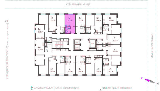 21,3 м², студия, 16/25 этаж