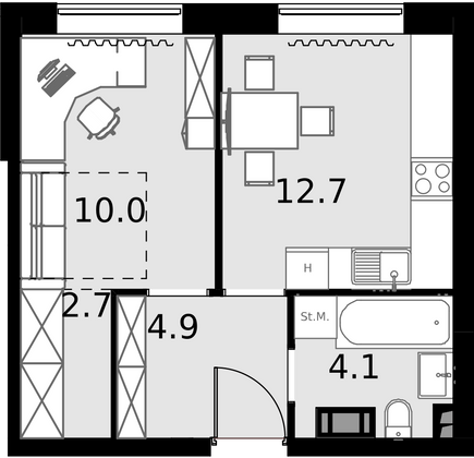 34,4 м², 1-комн. квартира, 4/28 этаж