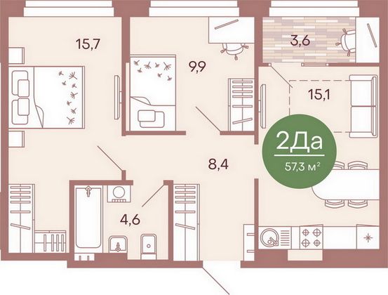 Продажа 2-комнатной квартиры 57,3 м², 1/17 этаж