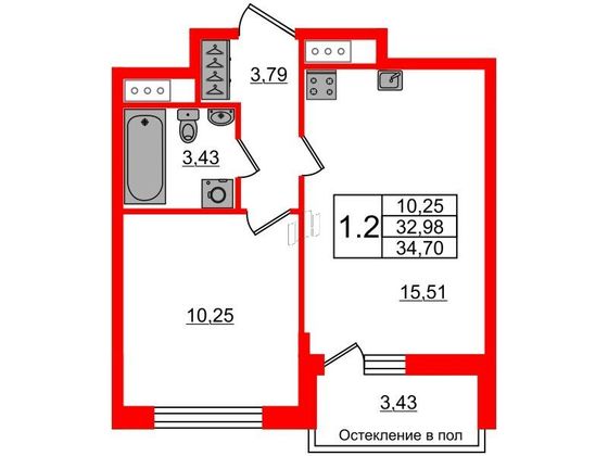 Продажа 1-комнатной квартиры 33 м², 12/12 этаж