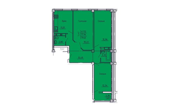 79,6 м², 3-комн. квартира, 11/18 этаж